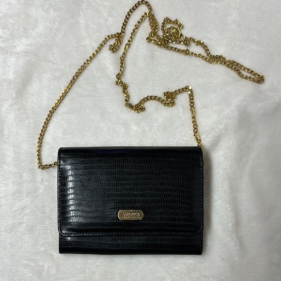 Perry Ellis Black and Gold Crossbody Bag with Chain Strap - Picture 1 of 13